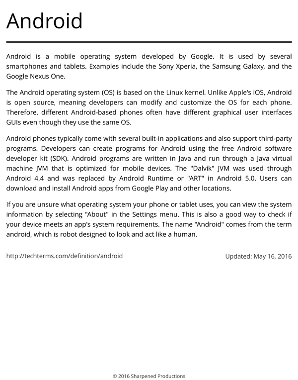 Definição Android - Exemplo de impressão